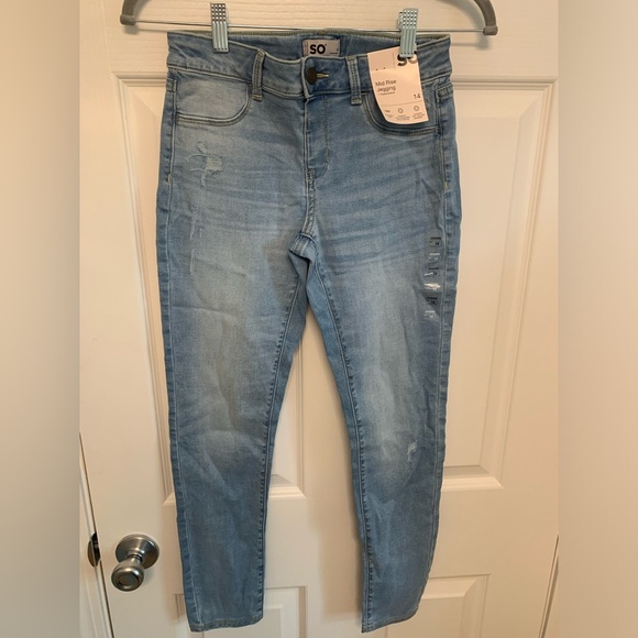 SO Blue Distressed Jeggings new. Size 14 girls. - Picture 1 of 12